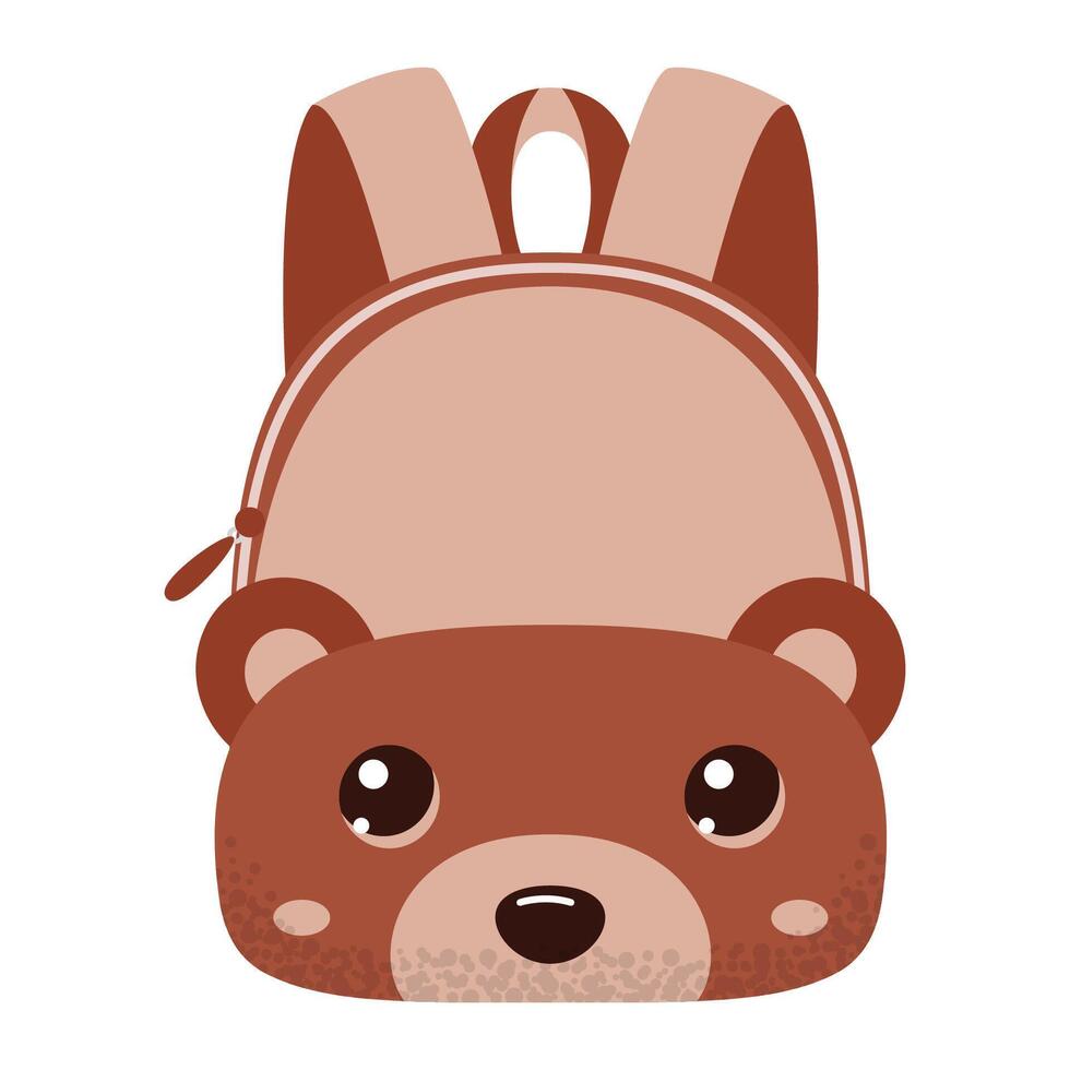 Brown kids rucksack with bear vector