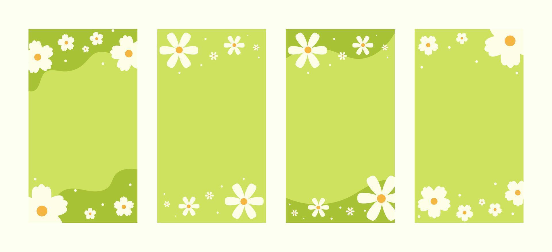 Vertical green floral background with white flower and copy space. illustrations set for spring designs, invitations, and natural themes vector