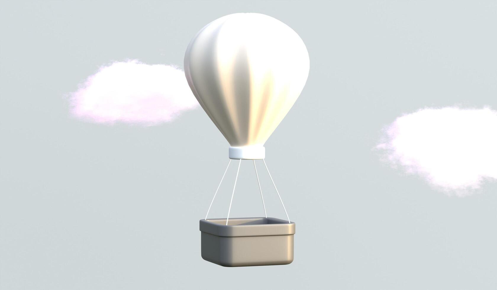 Balloon floating sky with empty basket, clear sky, travel, 3D illustration photo