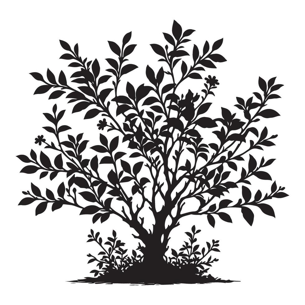 Detailed Silhouette Bush Illustration with Small Flowers vector