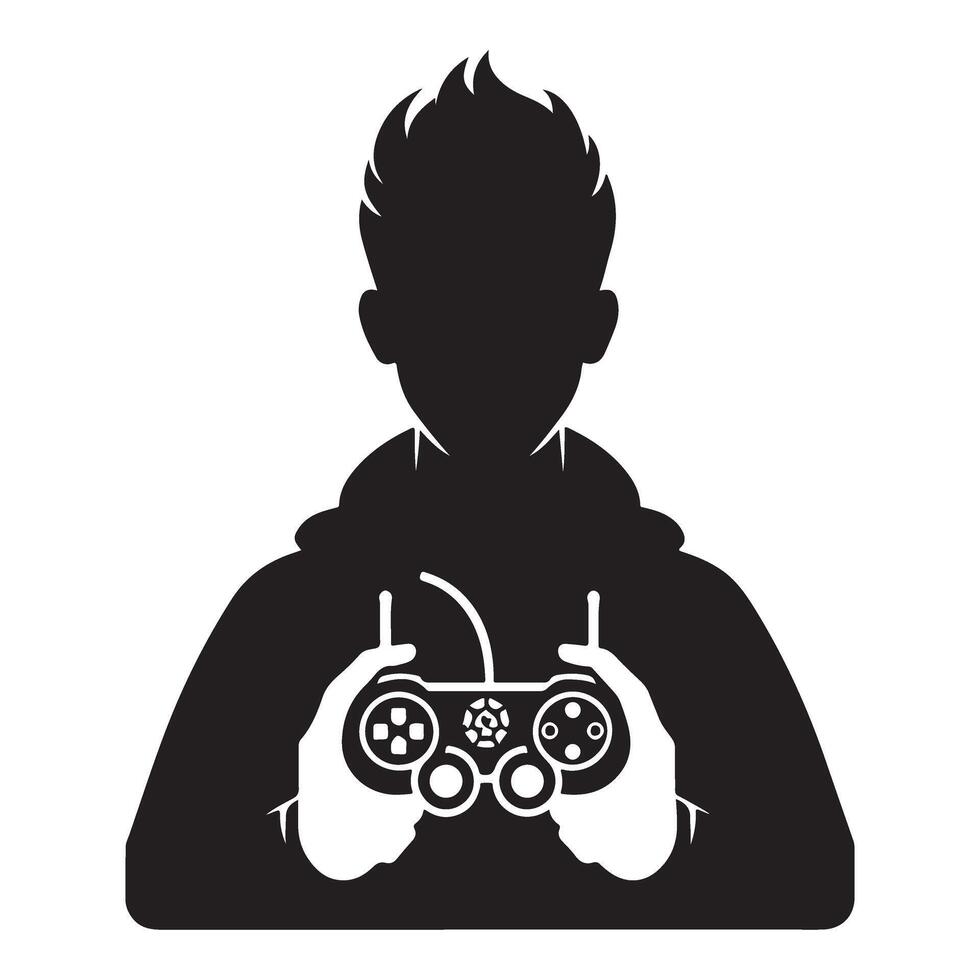 Gamer Illustration Silhouette of Person Holding Game Controller SVG vector