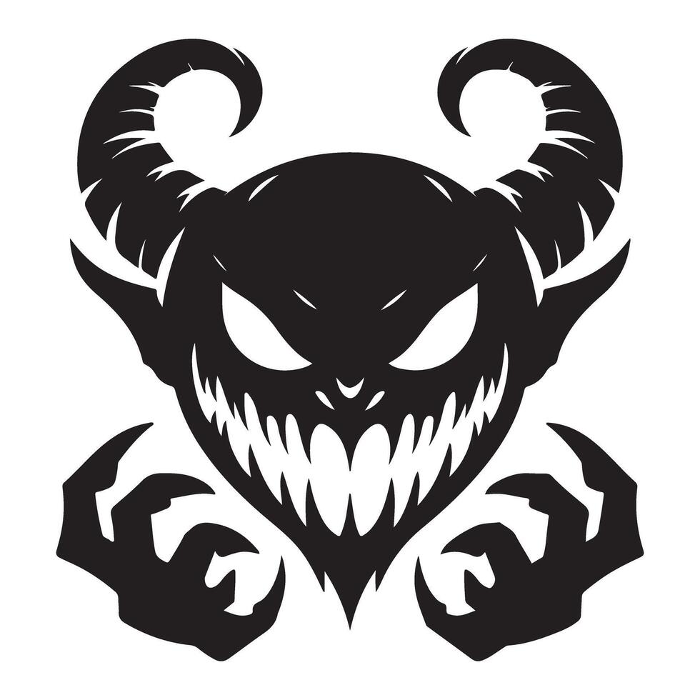 Menacing Devil Silhouette with Claws and Sharp Features Art vector
