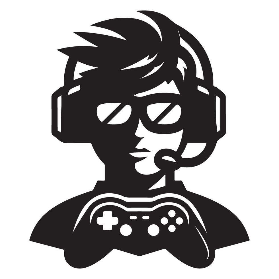 Gamer Silhouette Illustration Image with Headset and Controller vector