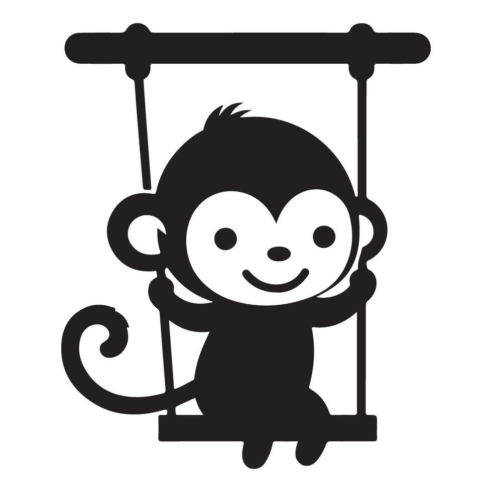 Cute Monkey Silhouette on Swing Illustration for Kids vector