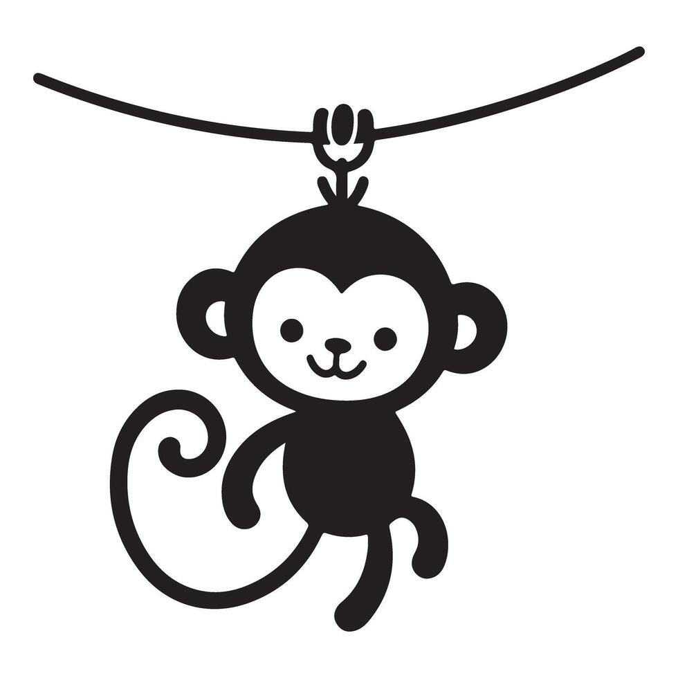Adorable monkey hanging from vine cute jungle animal illustration vector