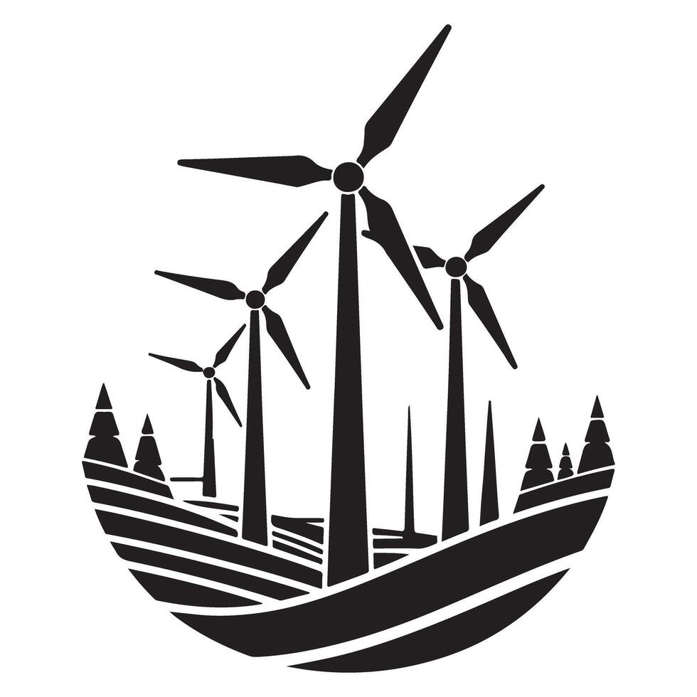 Wind Turbines in a Field Silhouette Renewable Energy vector