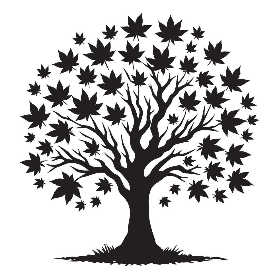 Maple Tree Silhouette Illustration with Leaf Shape Details vector