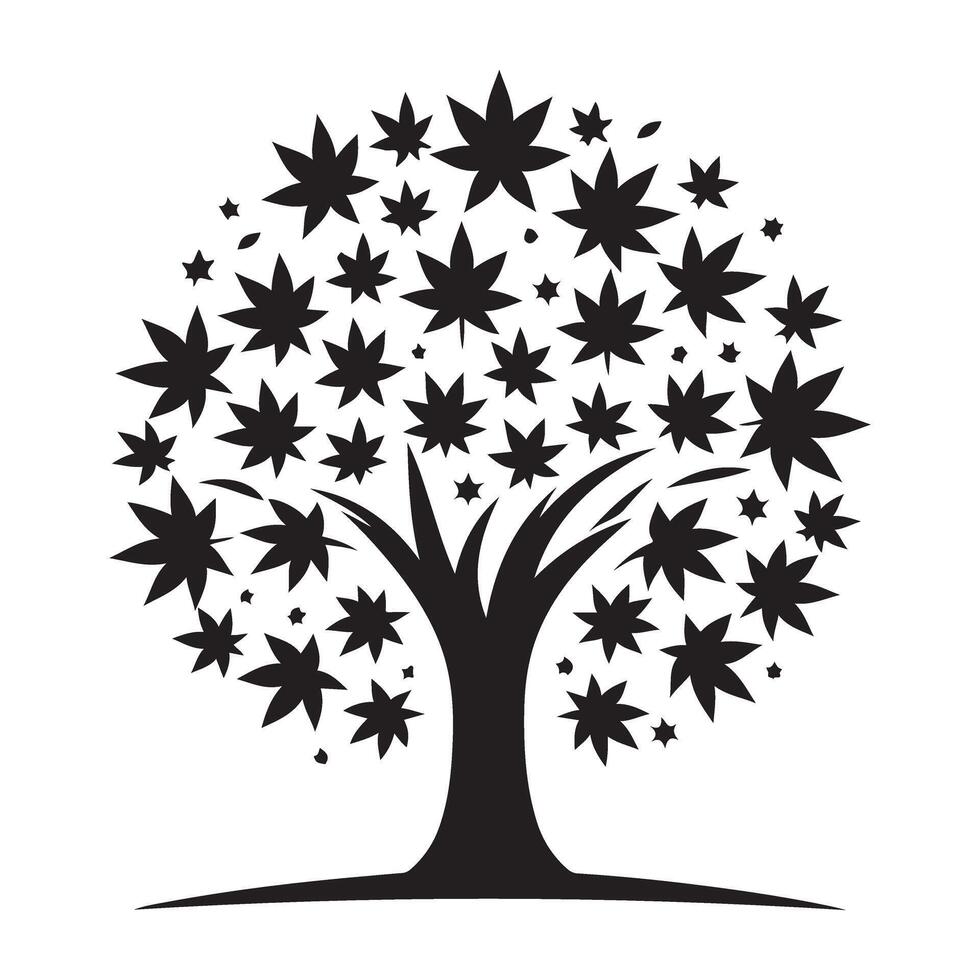 Unique Silhouette Maple Leaf Tree Design Creative Art vector