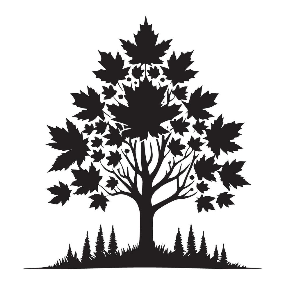 Maple Leaf Tree Silhouette Art for Canadian Symbolism vector