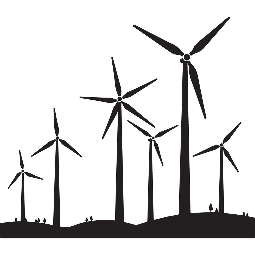 Silhouette wind turbines graphics for renewable energy theme vector
