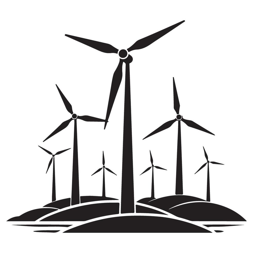 Sustainable Energy A Silhouette of Wind Turbines Generating Electricity vector