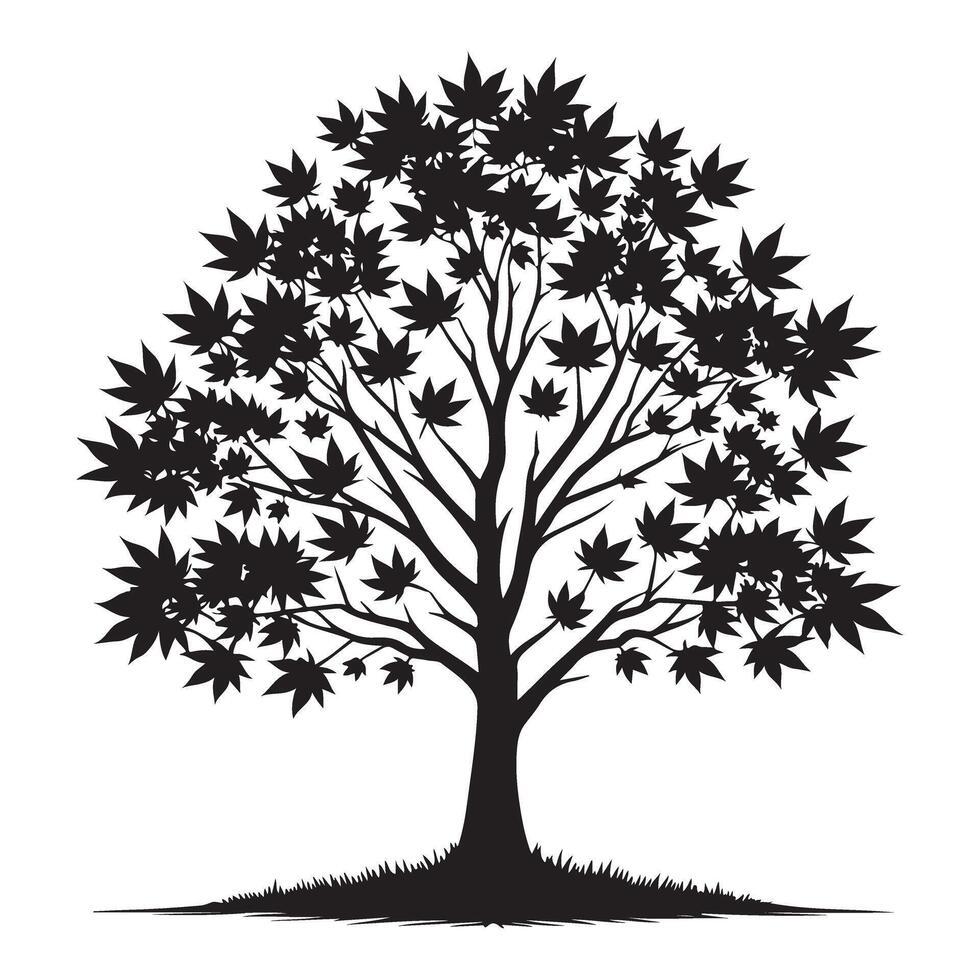 Maple Tree Silhouette Artwork Decorative Illustration Design vector