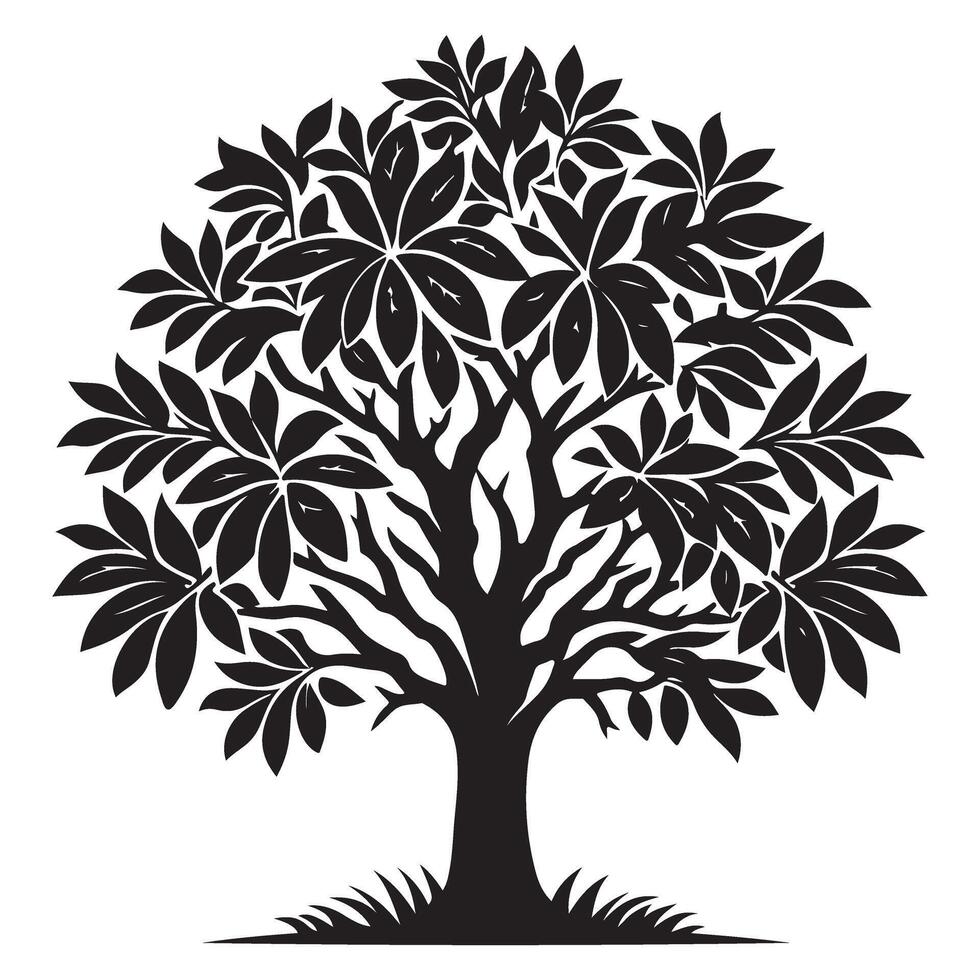 Detailed Leafy Tree Silhouette for Art Design and Illustration vector