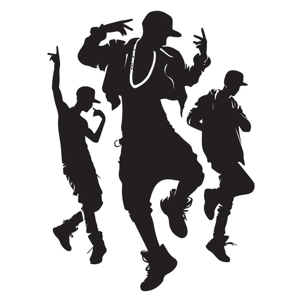 Dynamic Silhouette Illustration of Hip Hop Dancers Group Performance vector