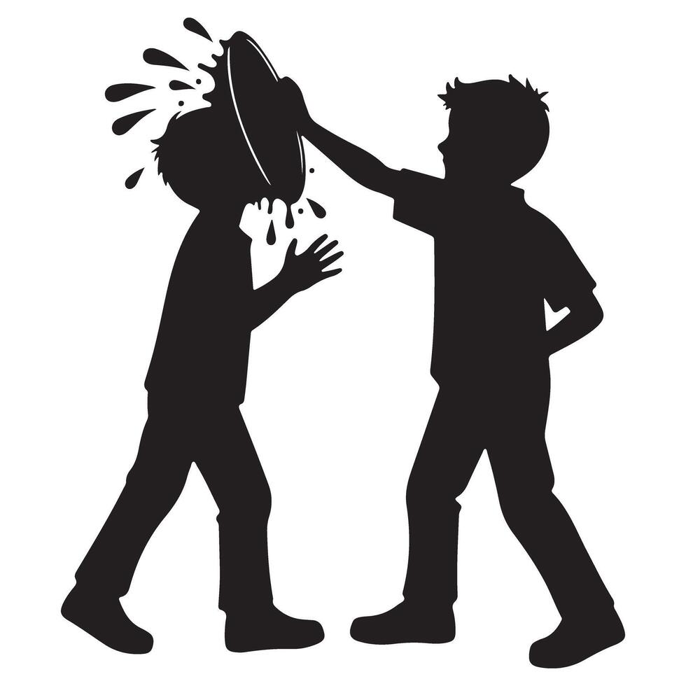 Boys throwing pie silhouette illustration engaging playful prank scene vector
