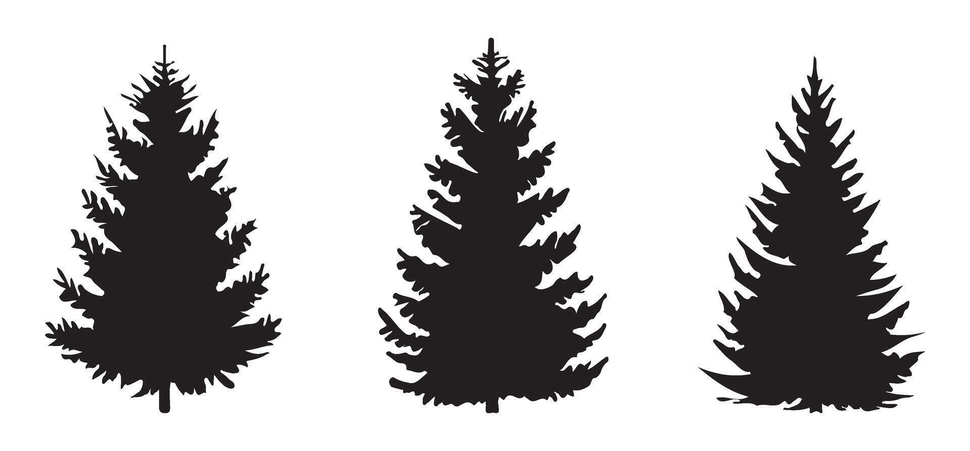 Set of Evergreen Tree Silhouette Design Illustrations vector