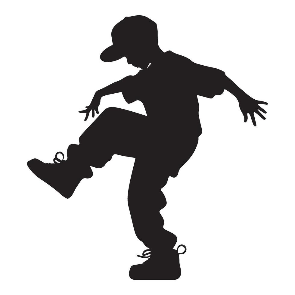 Young Boy Dancing Silhouette Performing Breakdance Style Movement vector