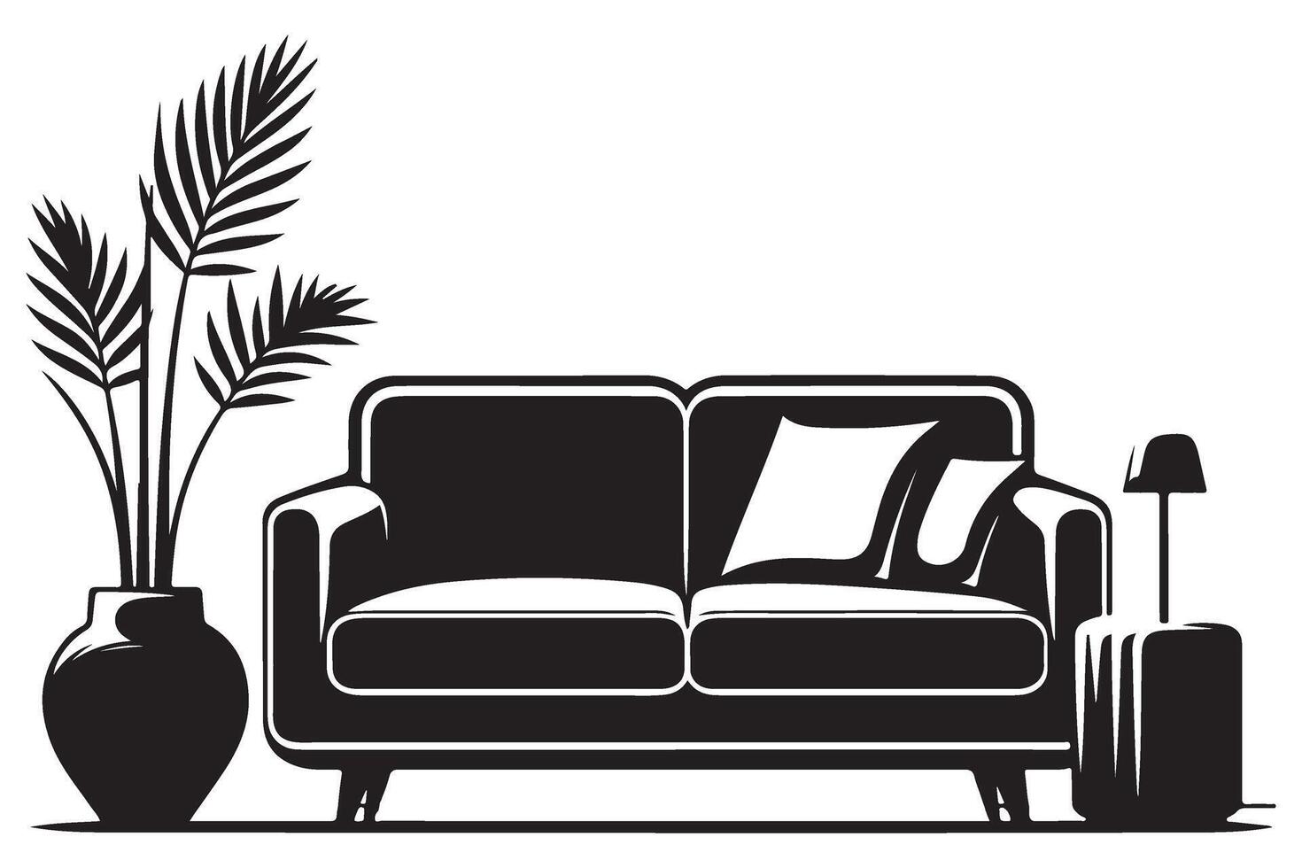 Modern Living Room Interior Illustration with Sofa and Plant vector