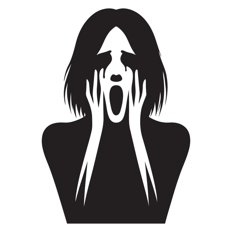 Screaming Woman Silhouette Illustration Evokes Fear and Horror Art vector
