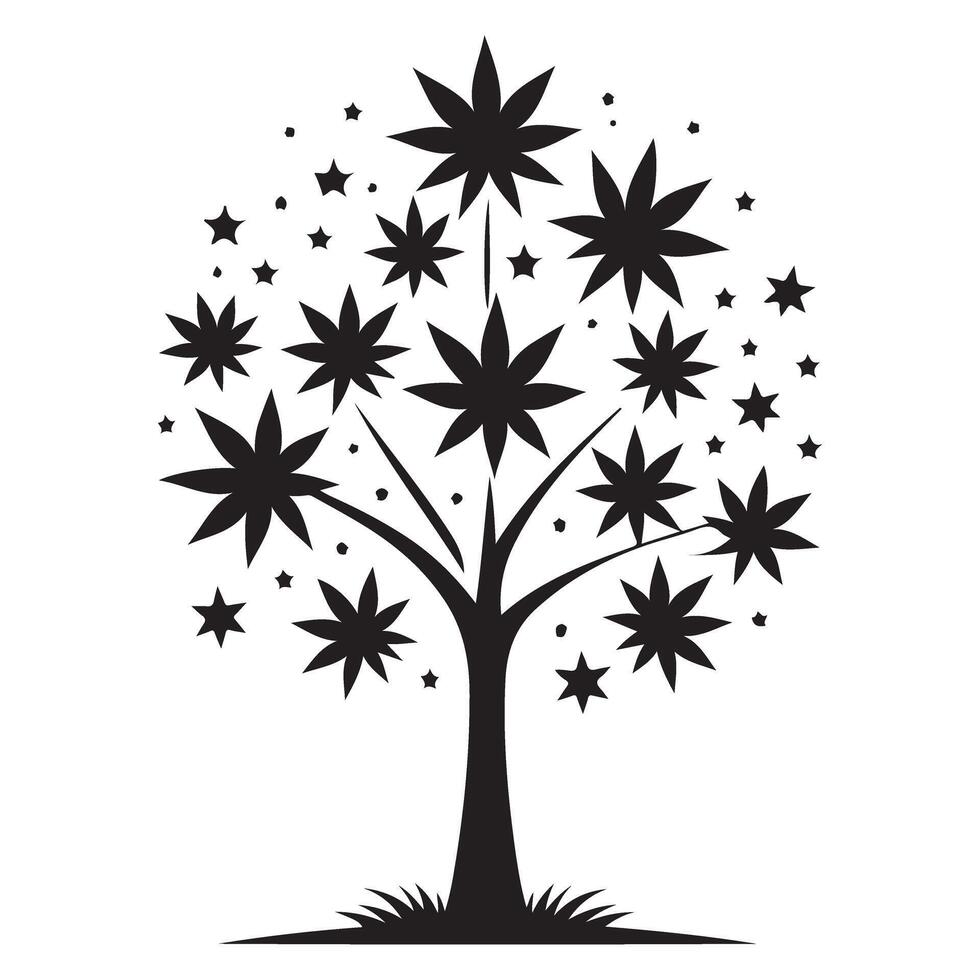 Star Tree Silhouette Illustration with Ornamental Starry Design vector
