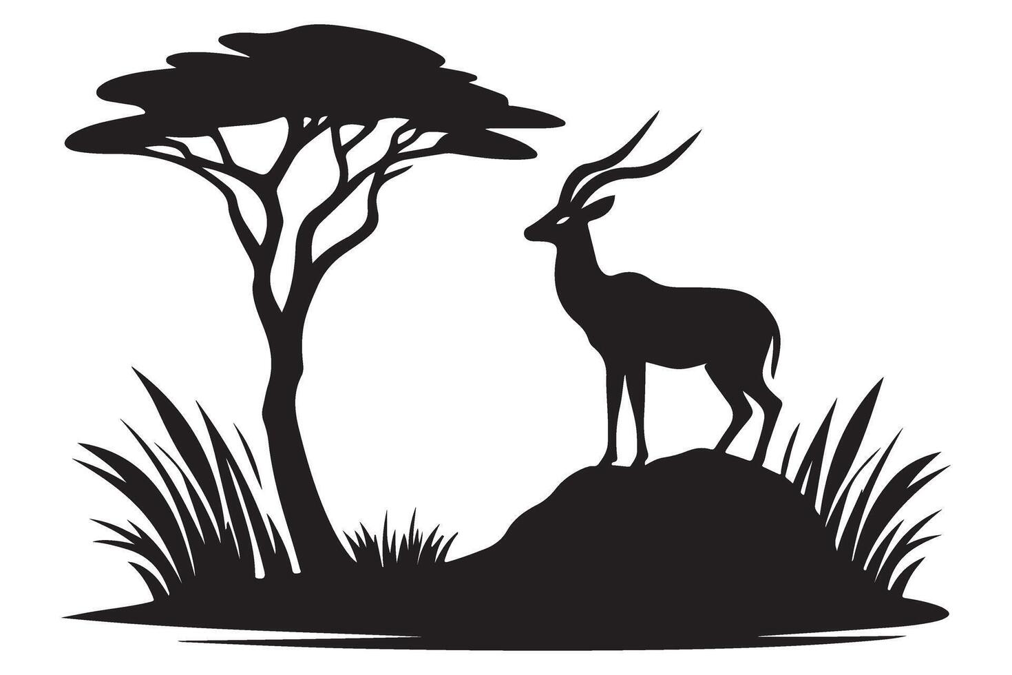 African Wildlife Scene Gazelle Under Acacia Tree Silhouette Illustration vector