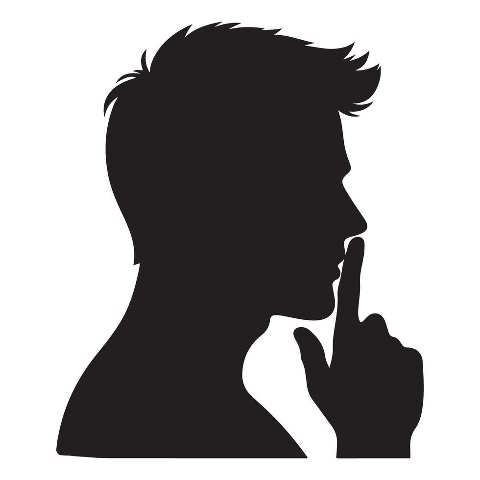 Silhouette of a Man Asking for Silence Symbolizing Discretion and Secrecy vector