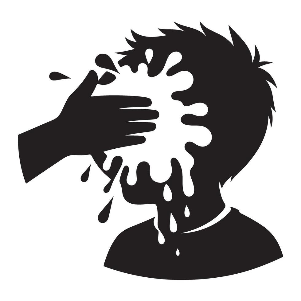 Humorous Pie in Face Silhouette Illustration Funny Prank Design vector