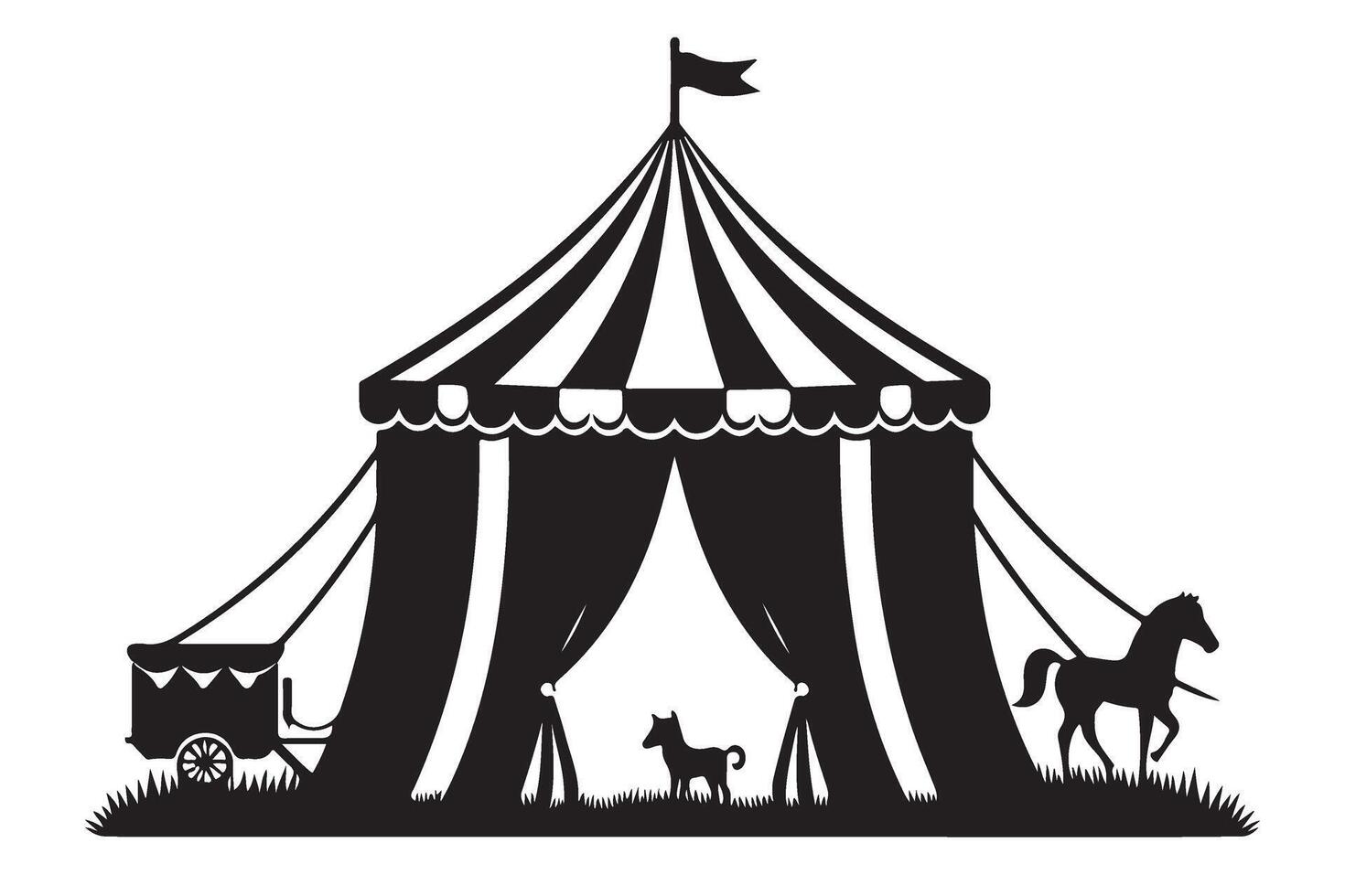 Silhouette Circus Tent with Animals and Wagon an Enchanting Illustration vector