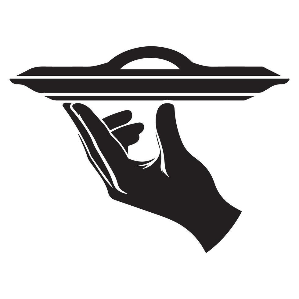 Hand holding serving tray silhouette illustration for restaurant design vector
