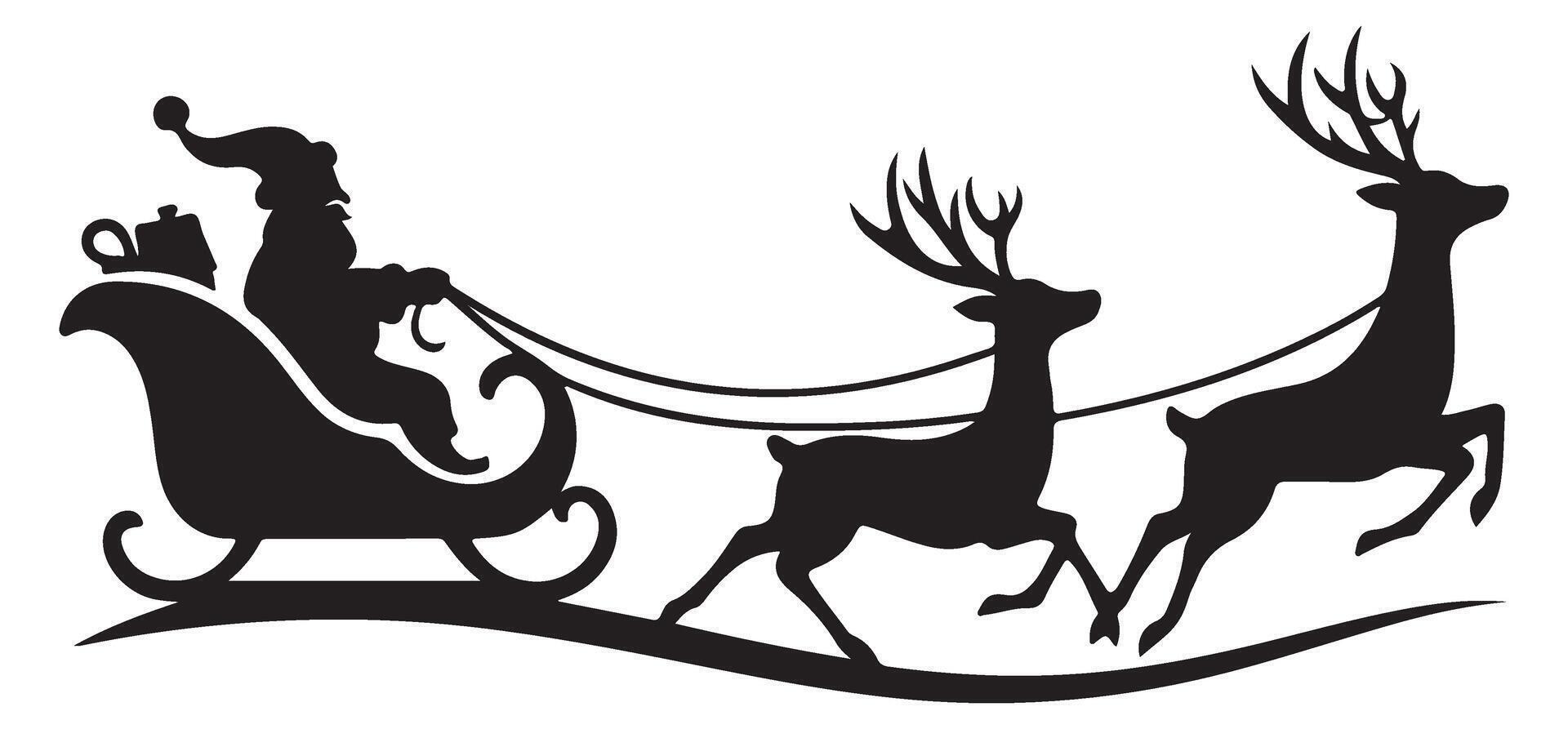 Santa Claus Sleigh and Reindeer Silhouette Graphic Illustration vector