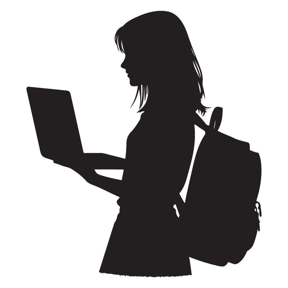 Student silhouette with laptop for education and technology designs vector