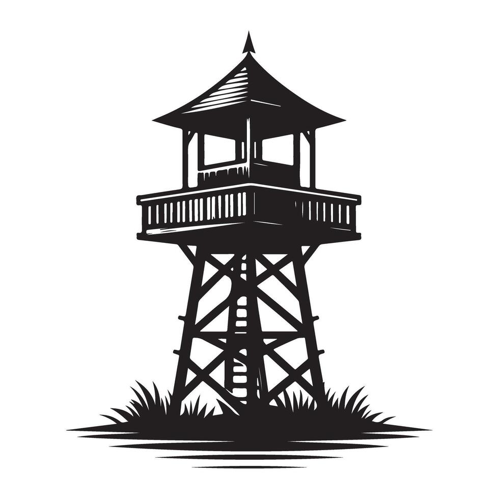 Wooden Tower Silhouette Illustration for Architectural Designs vector