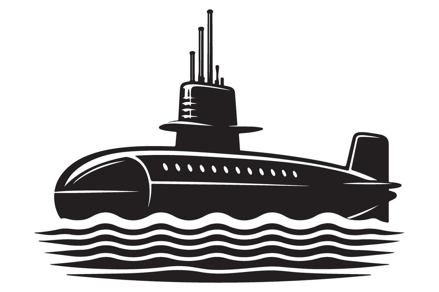 Submarine vessel in ocean silhouette underwater exploration symbol vector
