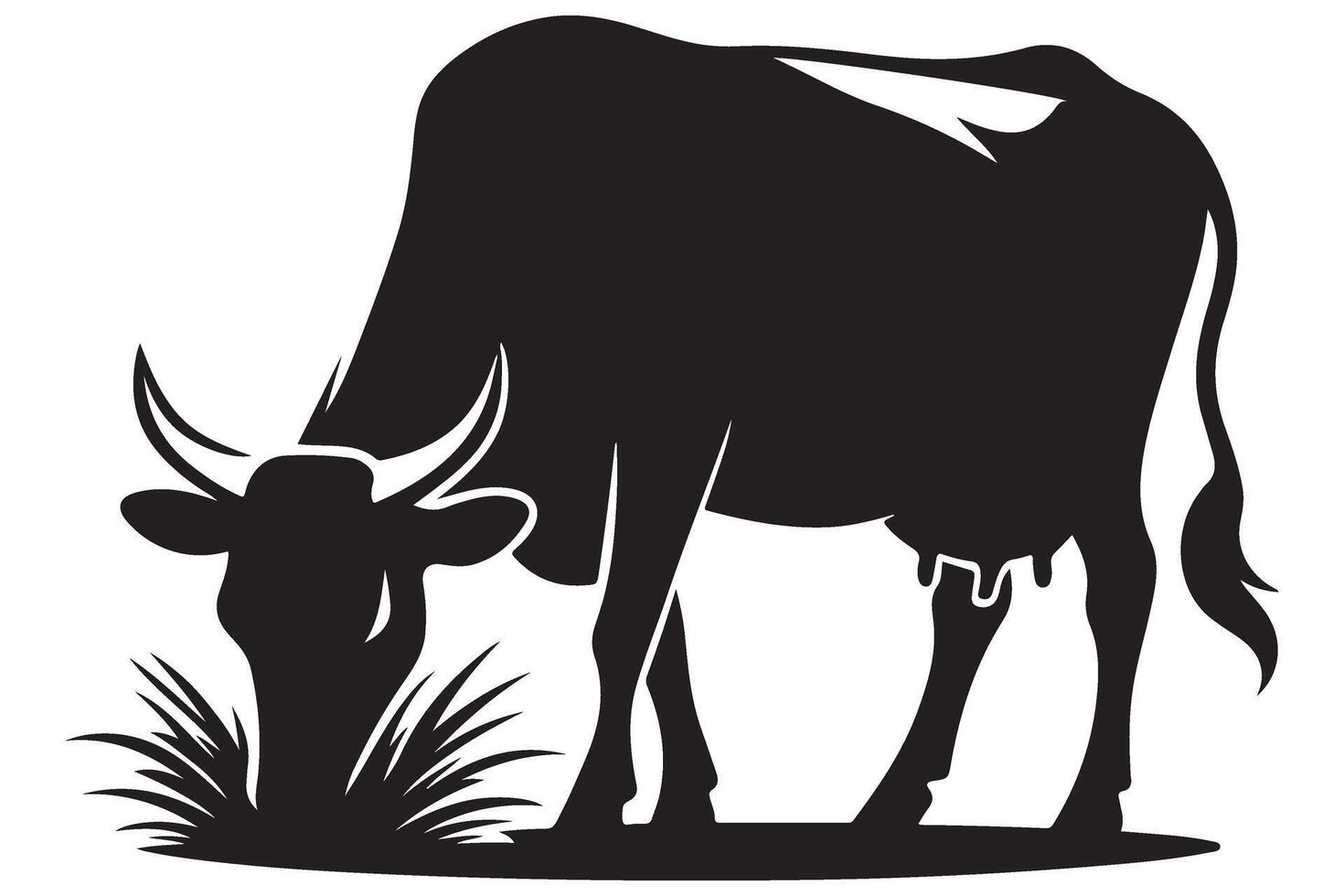 Grazing Cow Silhouette Illustration for Farm and Agriculture Use vector
