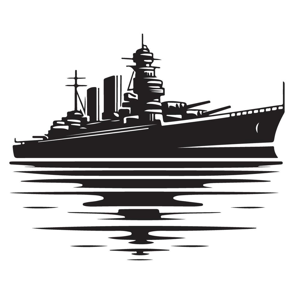 Battleship silhouette on water reflection military strength illustration vector