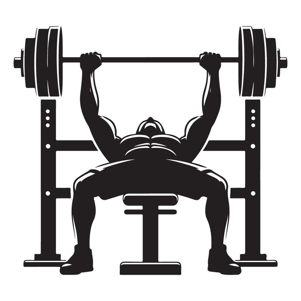 Silhouette Bodybuilder Bench Pressing Heavy Weight Graphic Art vector
