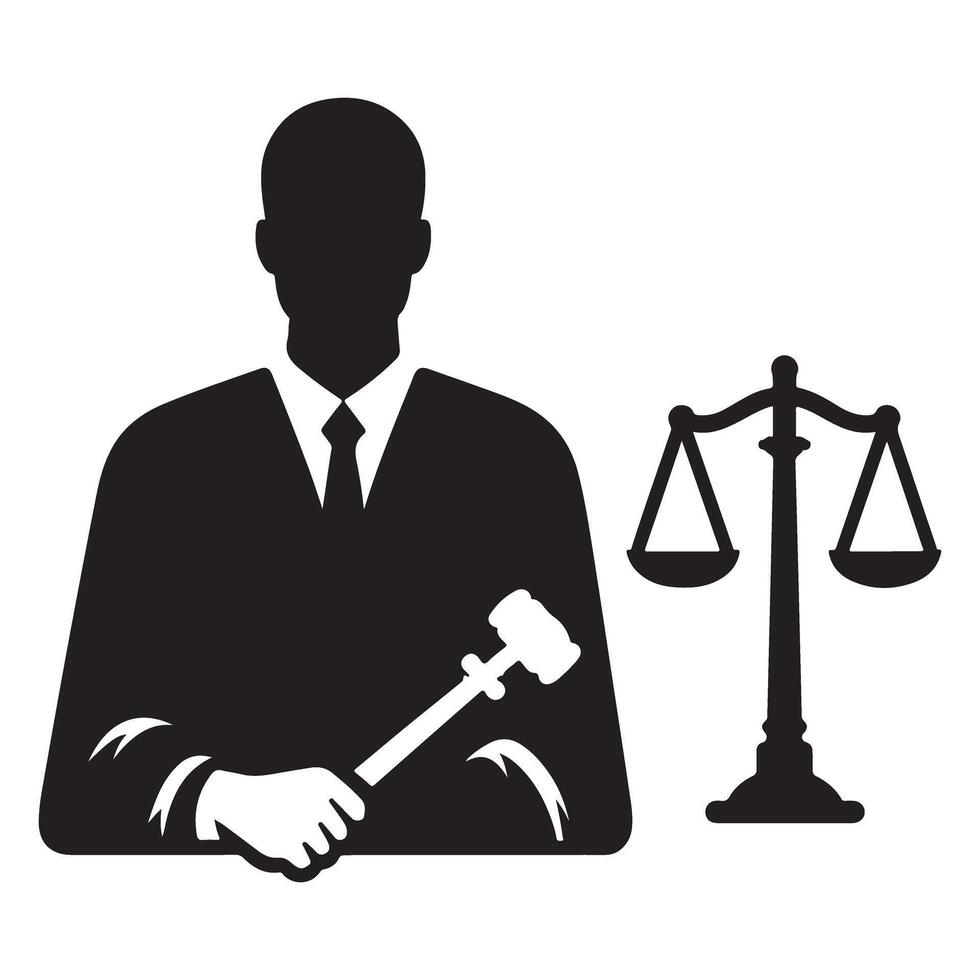 Law and justice silhouette figure with scale and gavel art vector