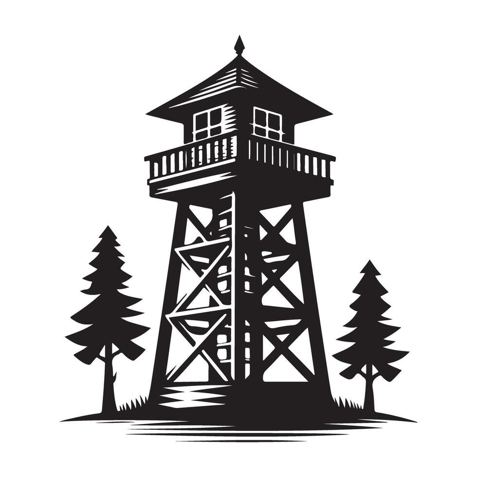 Forest Fire Lookout Tower Scenic Wilderness Area Illustration vector
