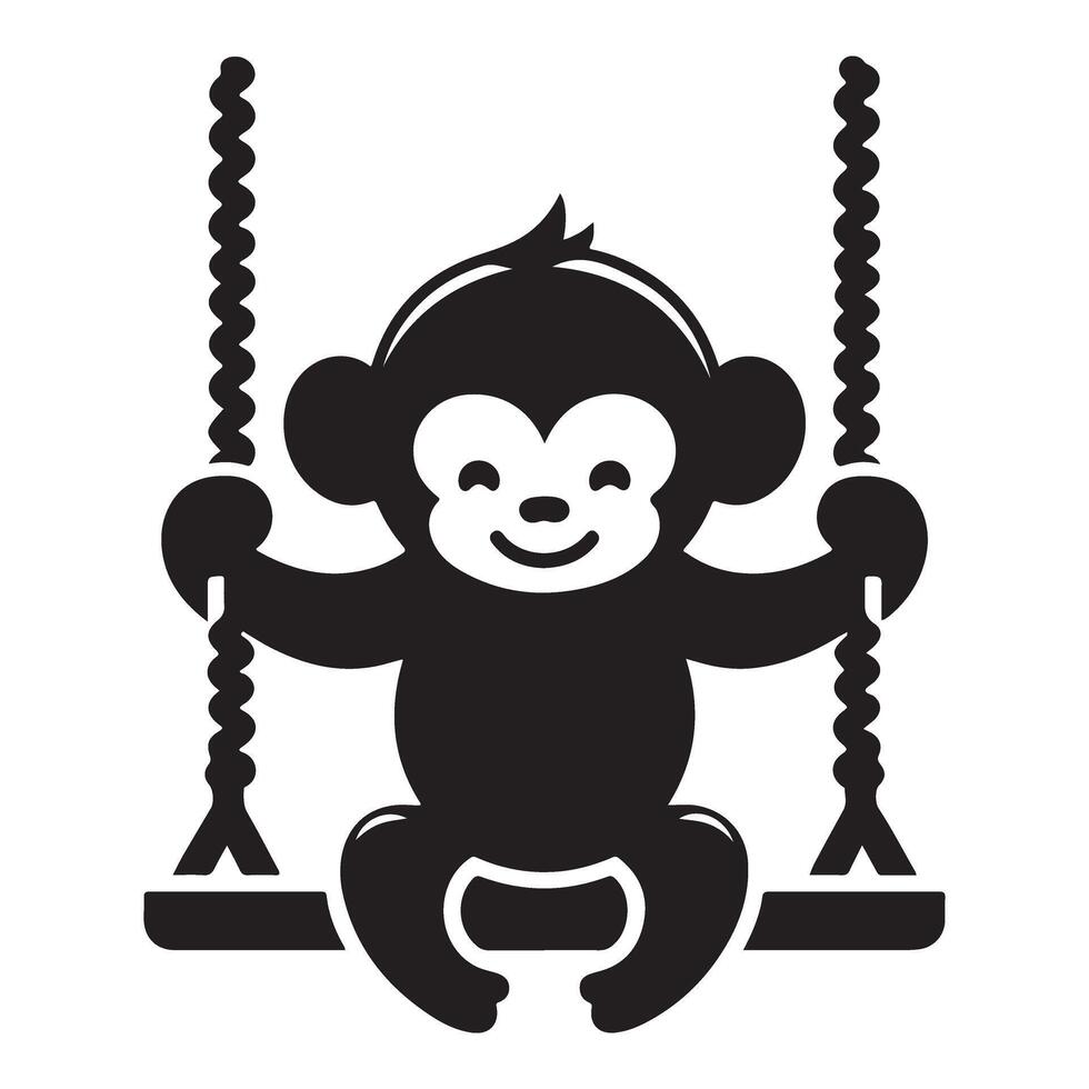 Cute Monkey Swinging on a Tree Swing Illustration vector