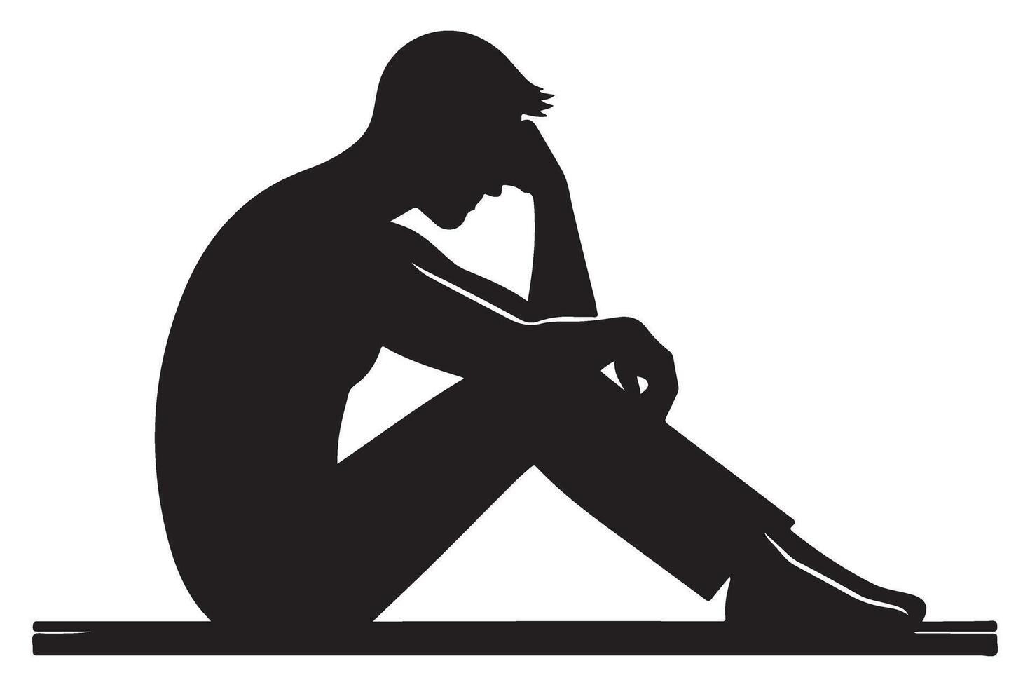 Silhouette of a Depressed Man Sitting with Head in Hand vector