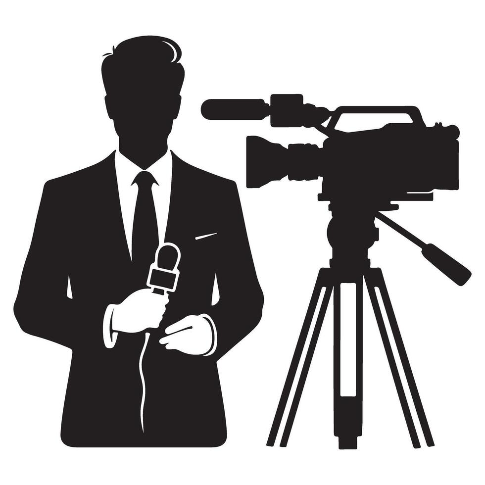 Professional TV Reporter Silhouette for Media and News Design vector