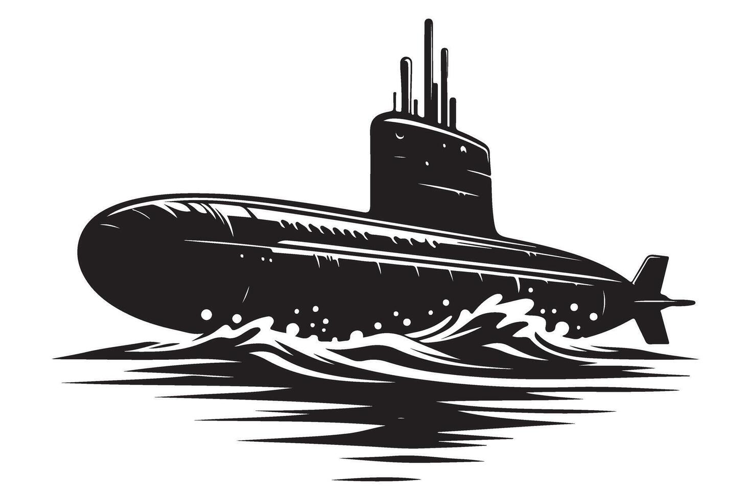 Submarine Silhouette Illustration Underwater Military Sea Transport Design vector