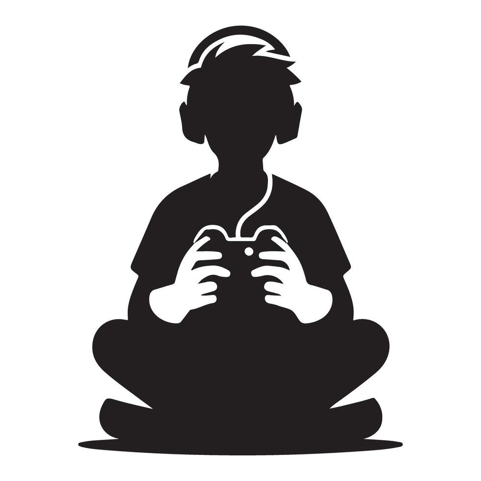 Boy Gamer Silhouette Playing Games Illustration Design vector