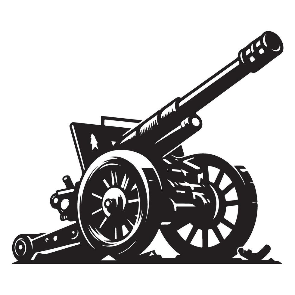 silhouette of cannon artillery gun in black and white vector