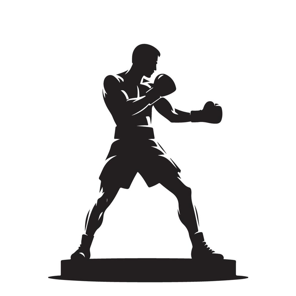 Silhouette of a Boxer Ready to Fight Illustration vector