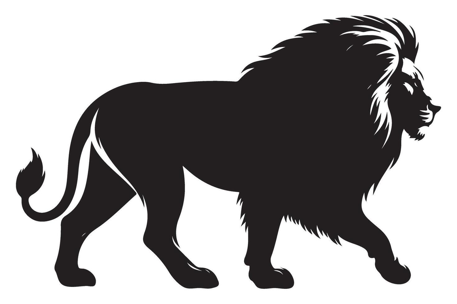 Silhouette Lion Walking Majestic Feline Predator Wildlife Animal King vector