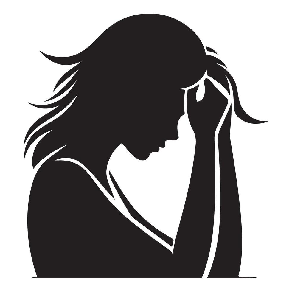 Distressed Woman Silhouette Graphic Expressing Sadness Emotional Distress vector