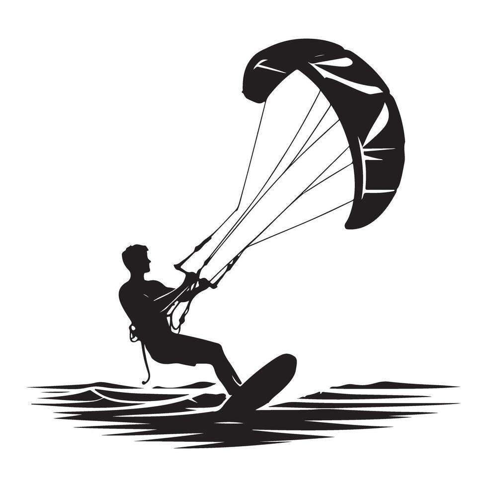 Kitesurfing silhouette art for watersport adventure and fun vector