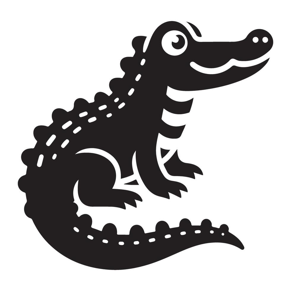 Silhouette of cute alligator cartoon illustration reptile animal design vector