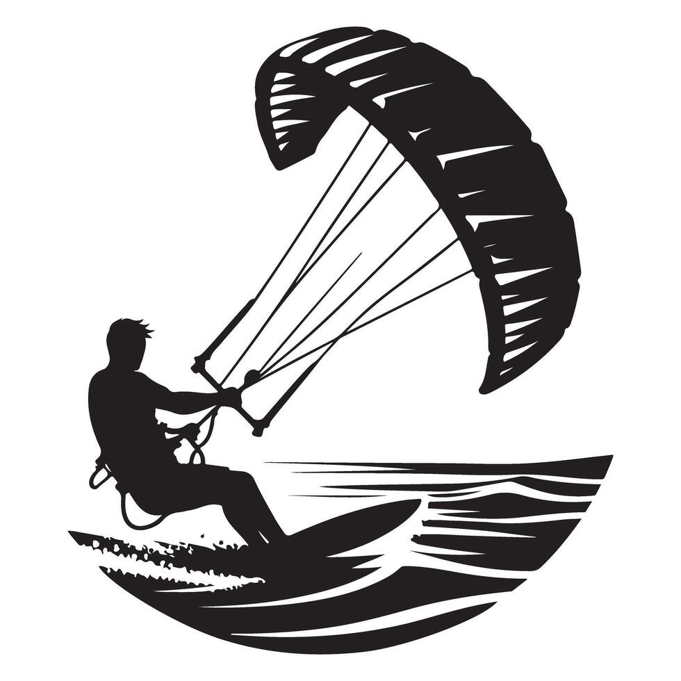 Kitesurfing Silhouette Illustration Extreme Water Sports Activity vector
